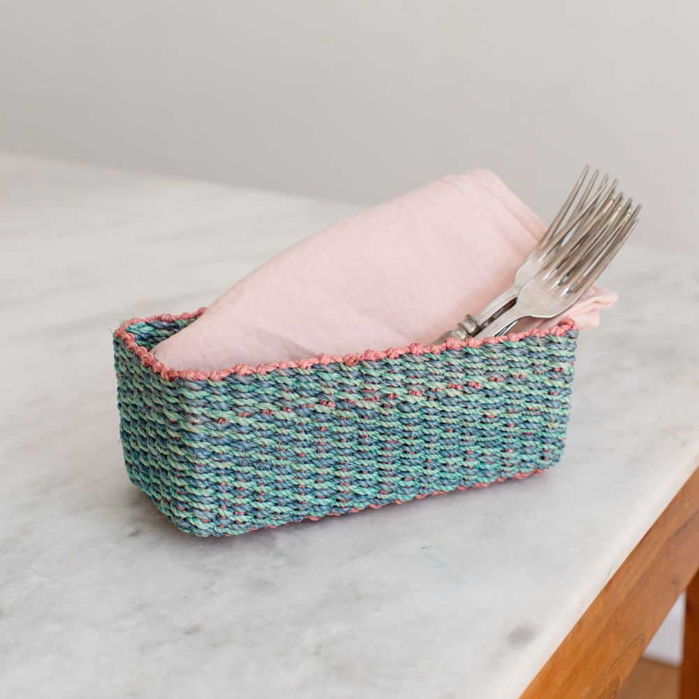 Abaca Storage Tray | Aqua + Pink