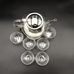 Large Asian Tea Thermo Set With 6 Bowls For Serving And A Porcelain Warming Stand WL-555017
