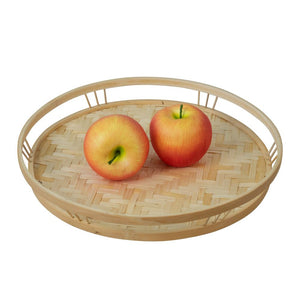 Bamboo Wicker Round Serving Trays with Handles | Decorative Trays for Dining Table